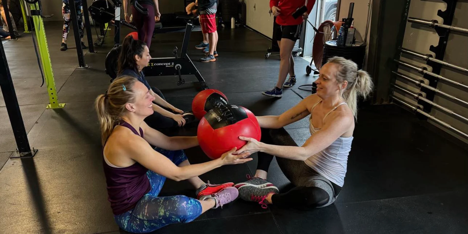Women working out with medicine ball